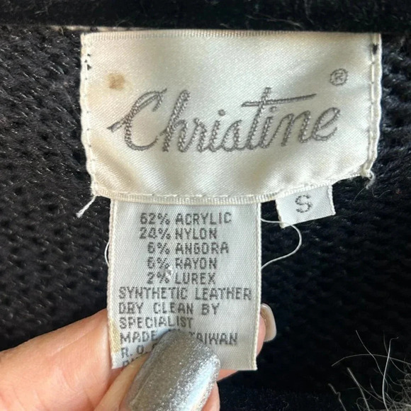 Christine Vintage 80s Angora V Neck Sweater Cross Ties - Picture 4 of 9